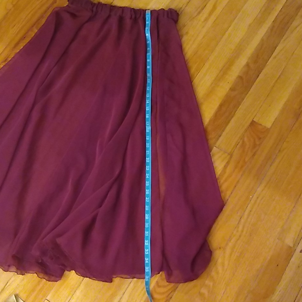 SOLD Burgundy chiffon maxi bellydance circle skirt - Picture 3 of 4